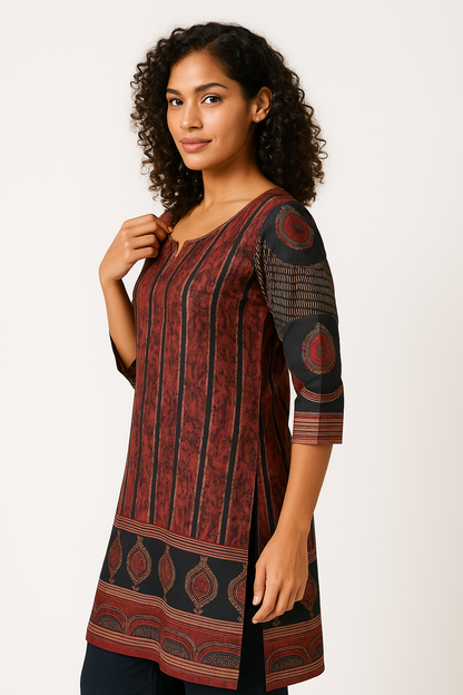 Rustic Heritage Ajrakh Brown Cotton Kurtha Set