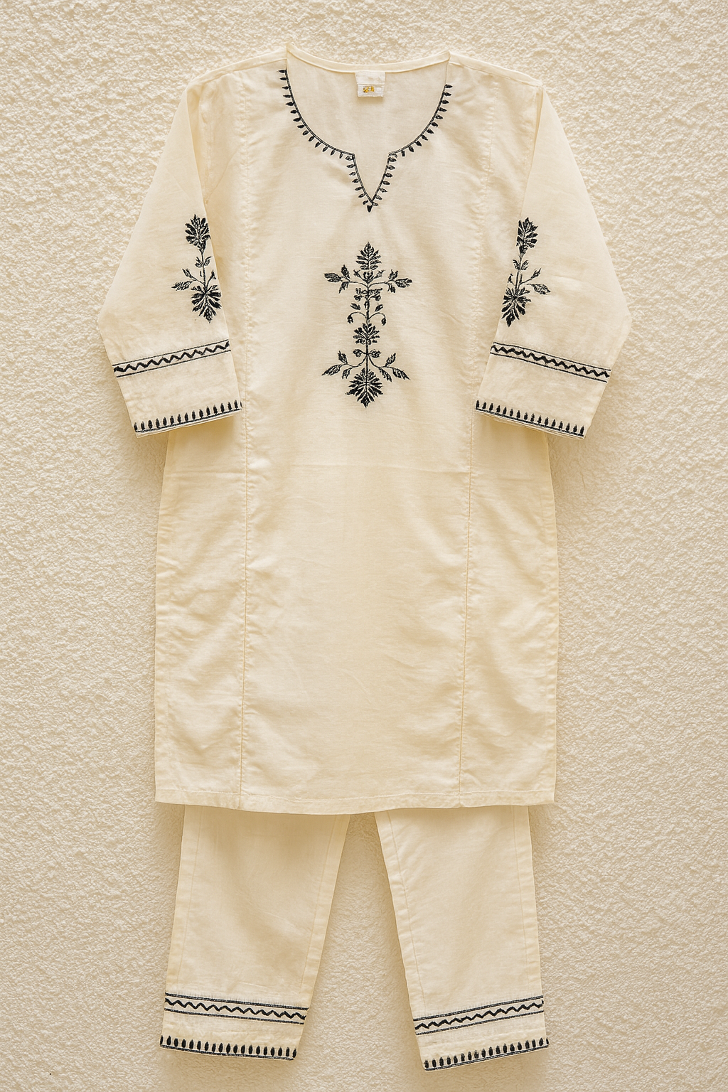 Ivory Elegance Handcrafted  white Cotton Kurta Set