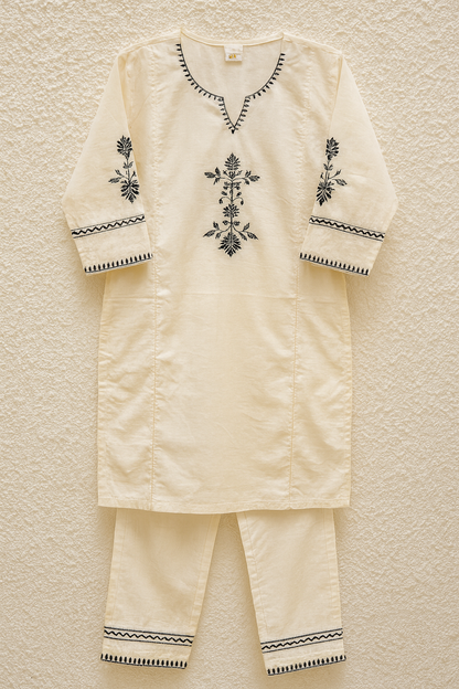 Ivory Elegance Handcrafted  white Cotton Kurta Set