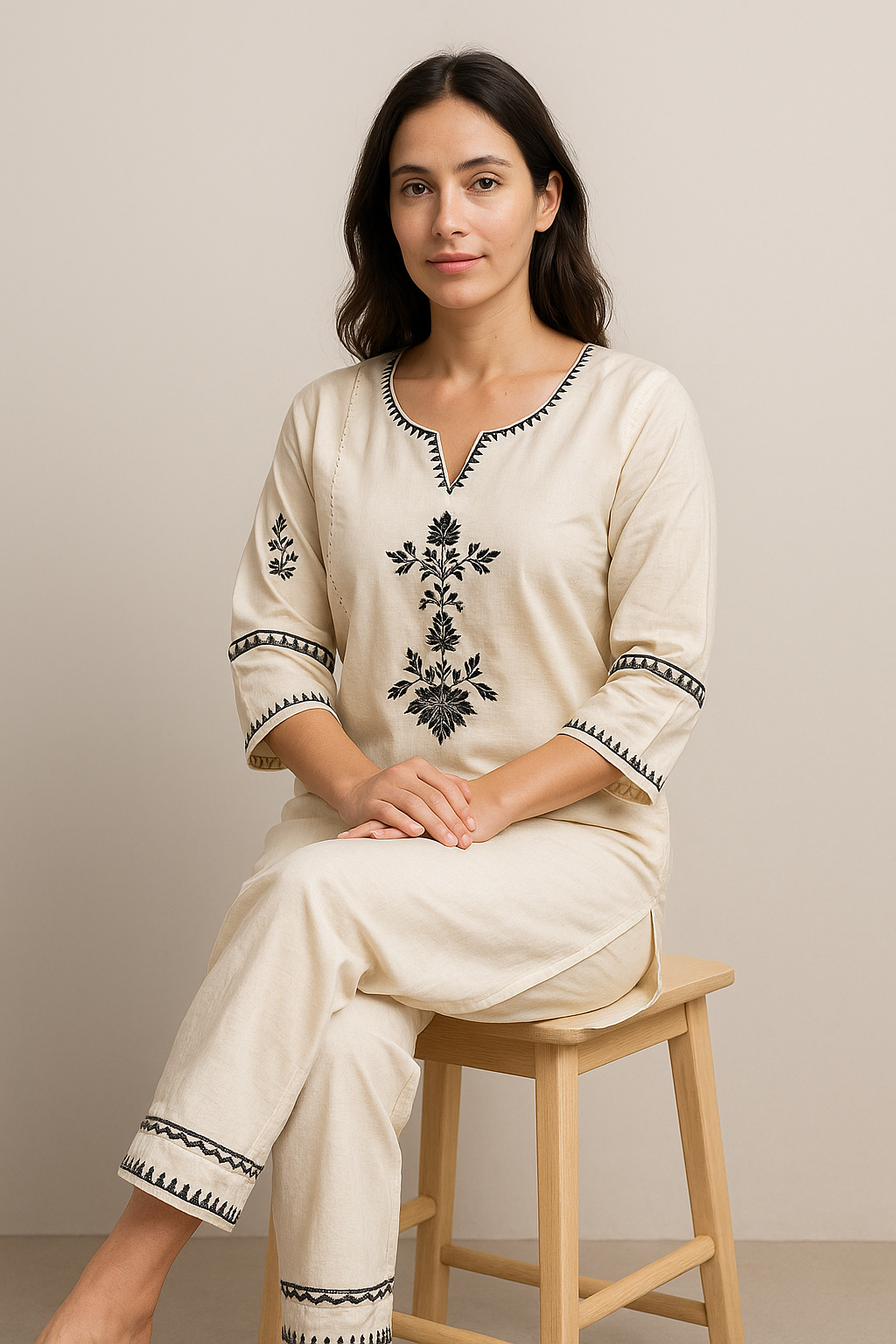 Ivory Elegance Handcrafted  white Cotton Kurta Set