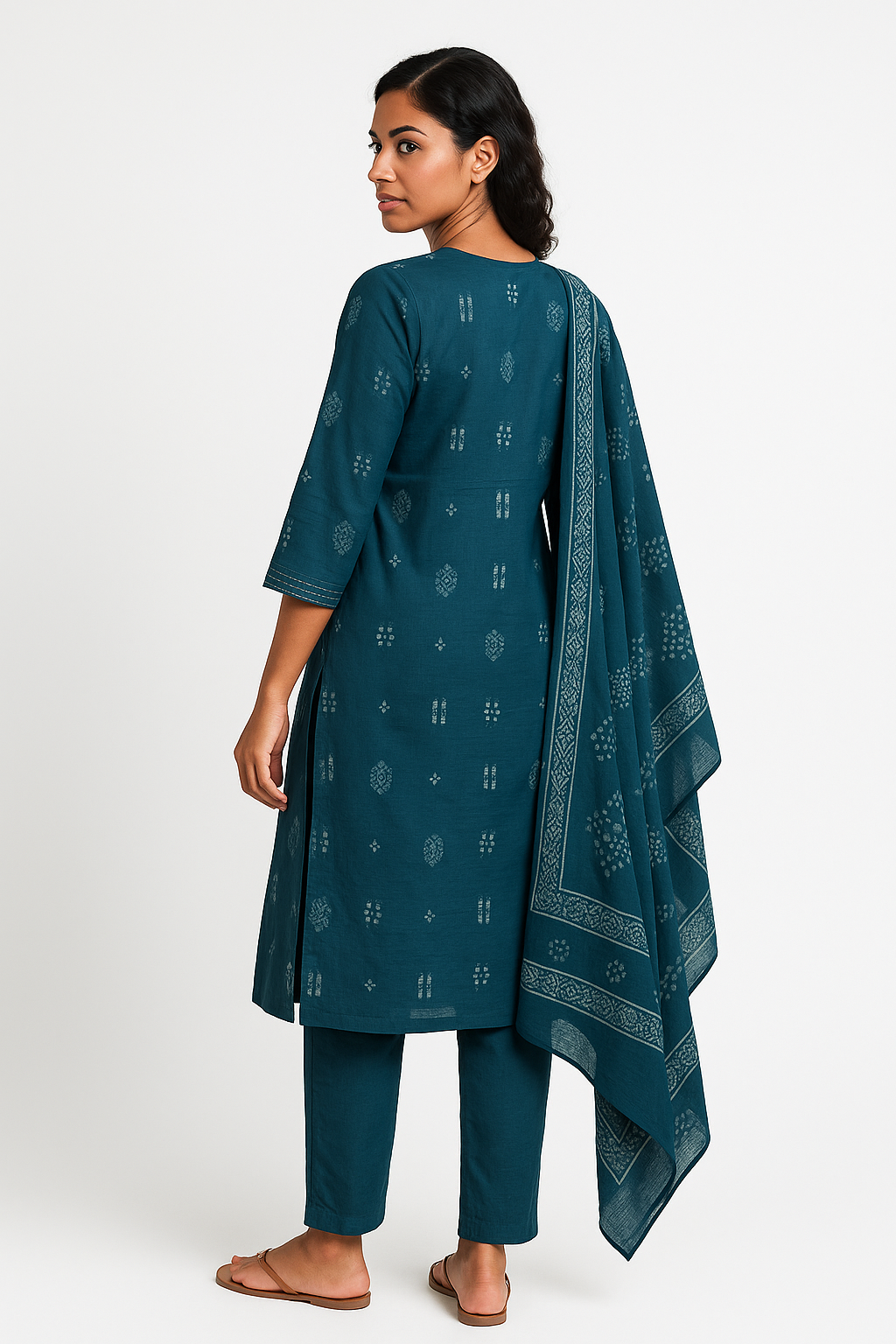 Teal Breeze  Blue Hand-Print Kurta Set