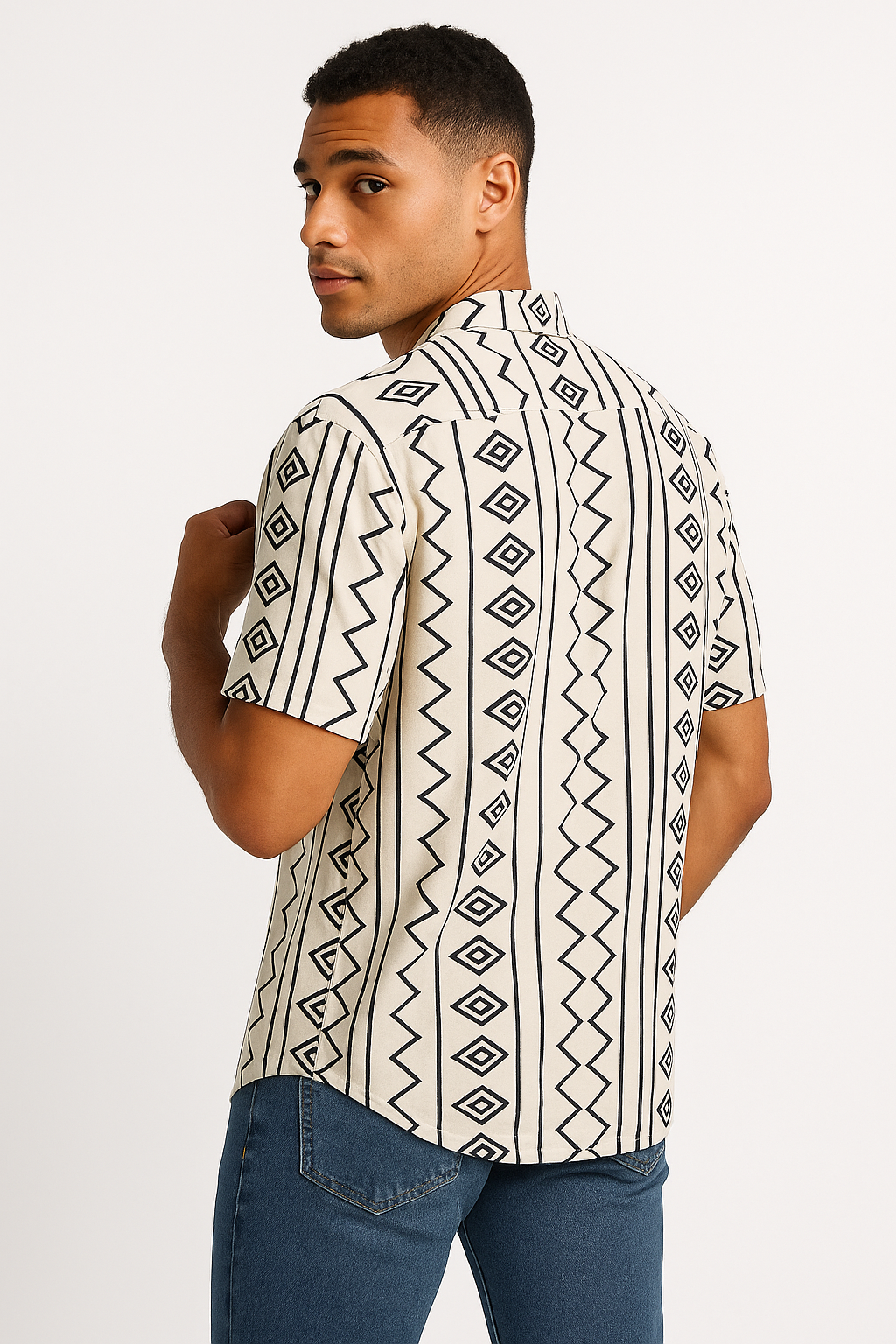 Tribal Essence Geometric Beige Cotton Shirt