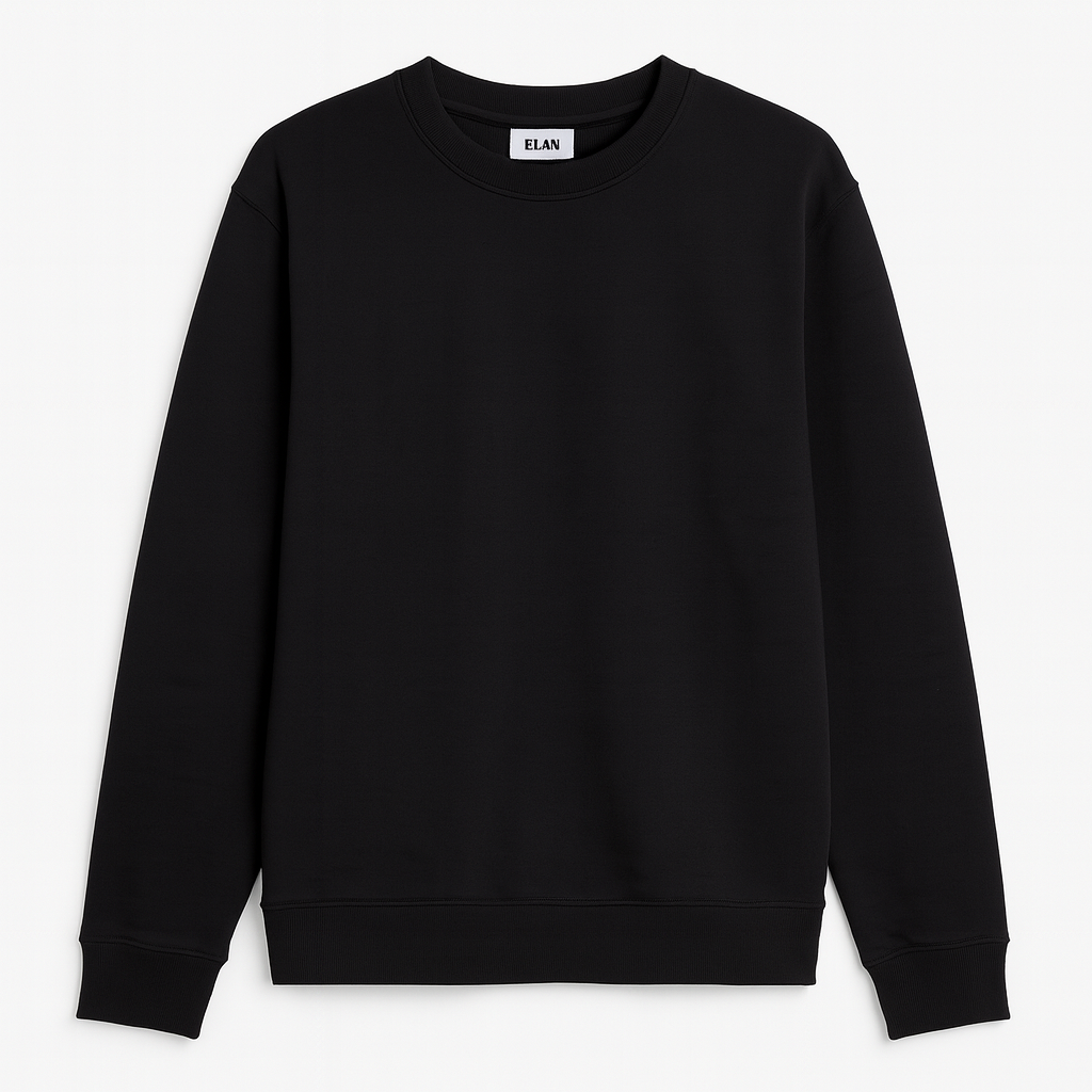 Classic Black Crewneck Pullover – Premium Cotton Blend