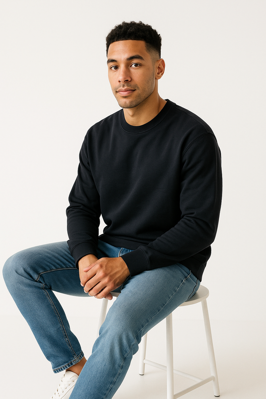 Classic Black Crewneck Pullover – Premium Cotton Blend