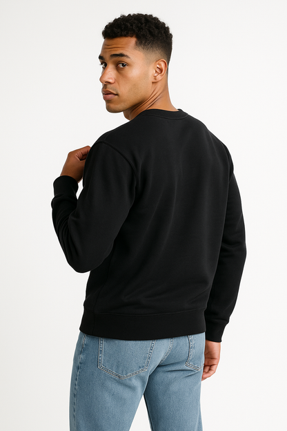 Classic Black Crewneck Pullover – Premium Cotton Blend