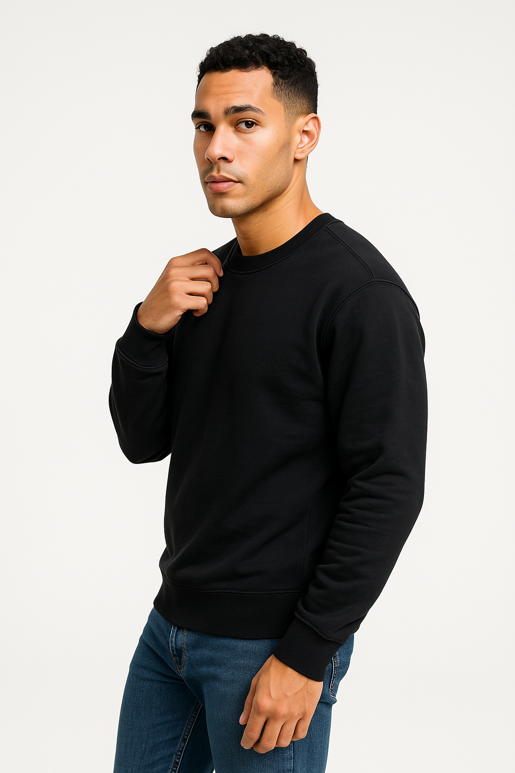 Classic Black Crewneck Pullover – Premium Cotton Blend
