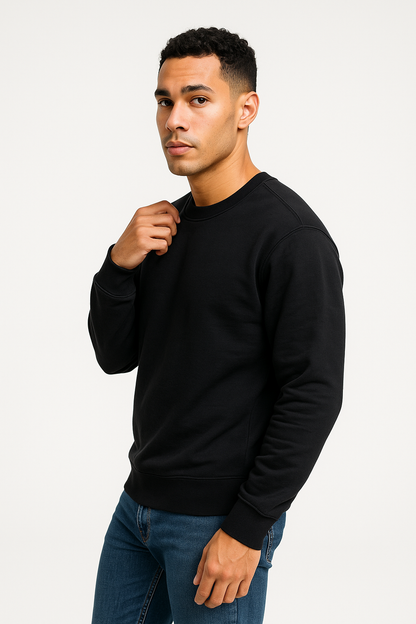 Classic Black Crewneck Pullover – Premium Cotton Blend