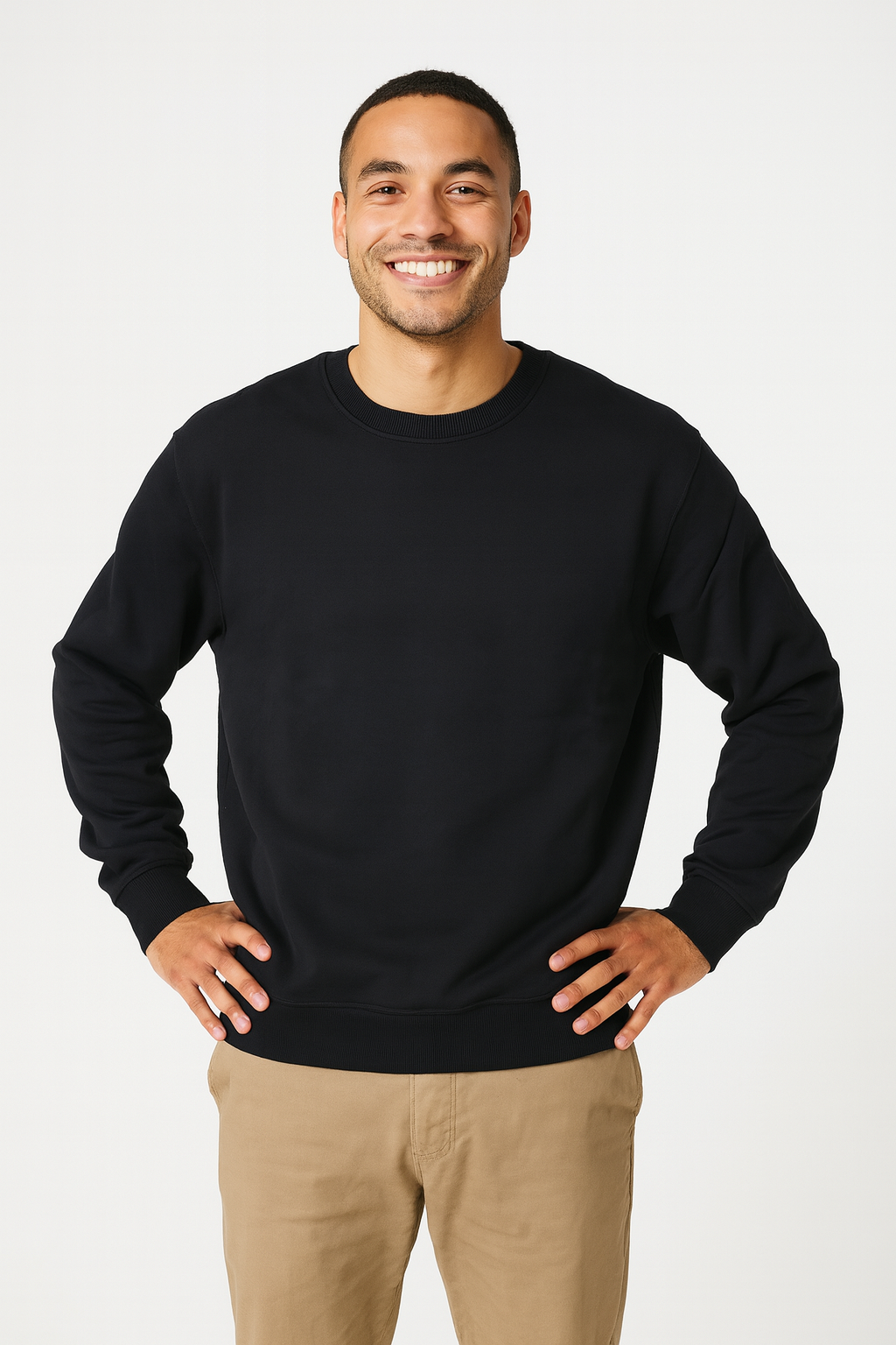 Classic Black Crewneck Pullover – Premium Cotton Blend