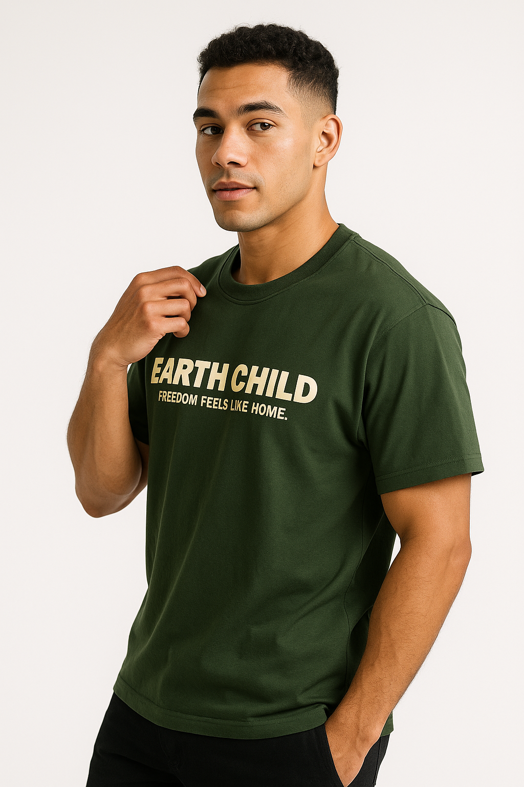 Earth Child™ Oversized Graphic Tee – Forest Green