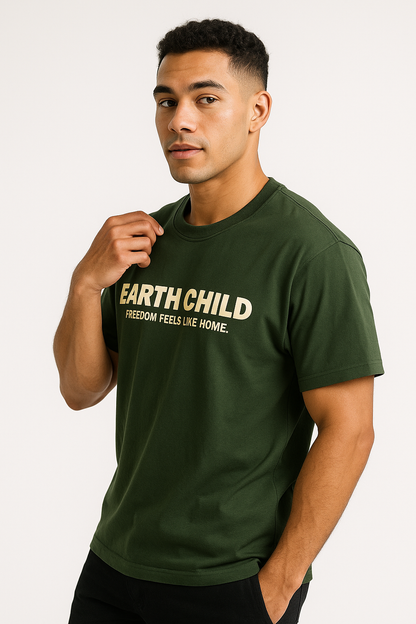 Earth Child™ Oversized Graphic Tee – Forest Green