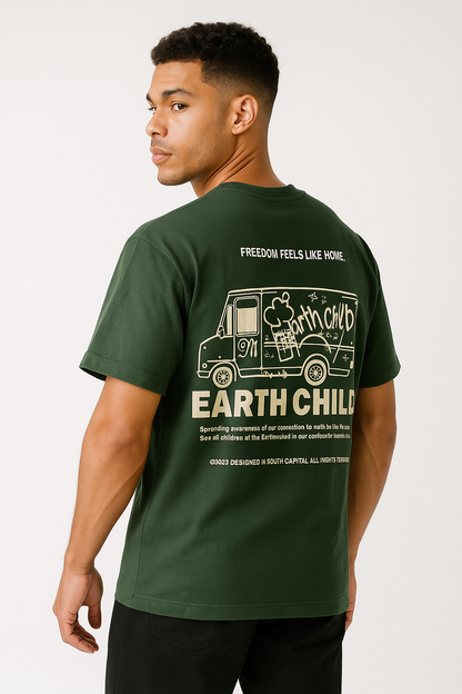 Earth Child™ Oversized Graphic Tee – Forest Green