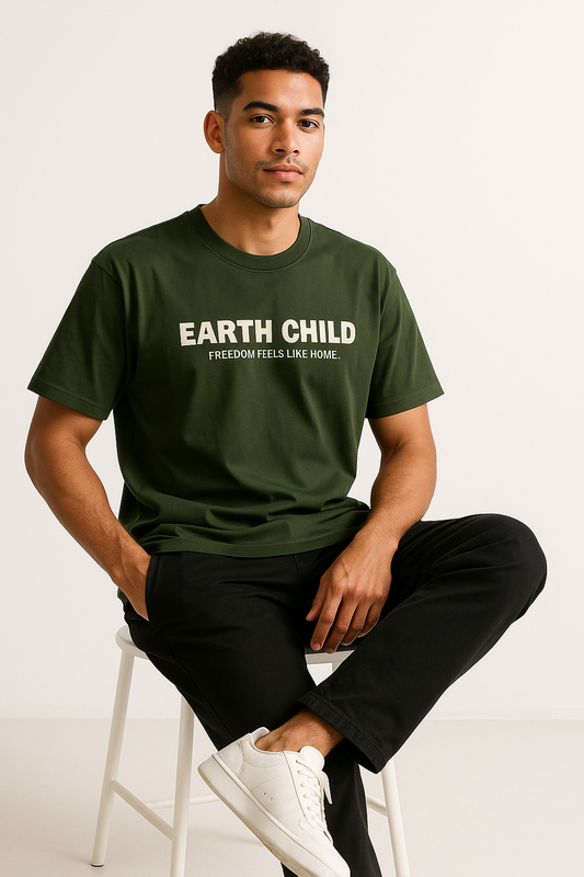 Earth Child™ Oversized Graphic Tee – Forest Green