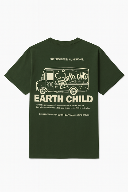 Earth Child™ Oversized Graphic Tee – Forest Green