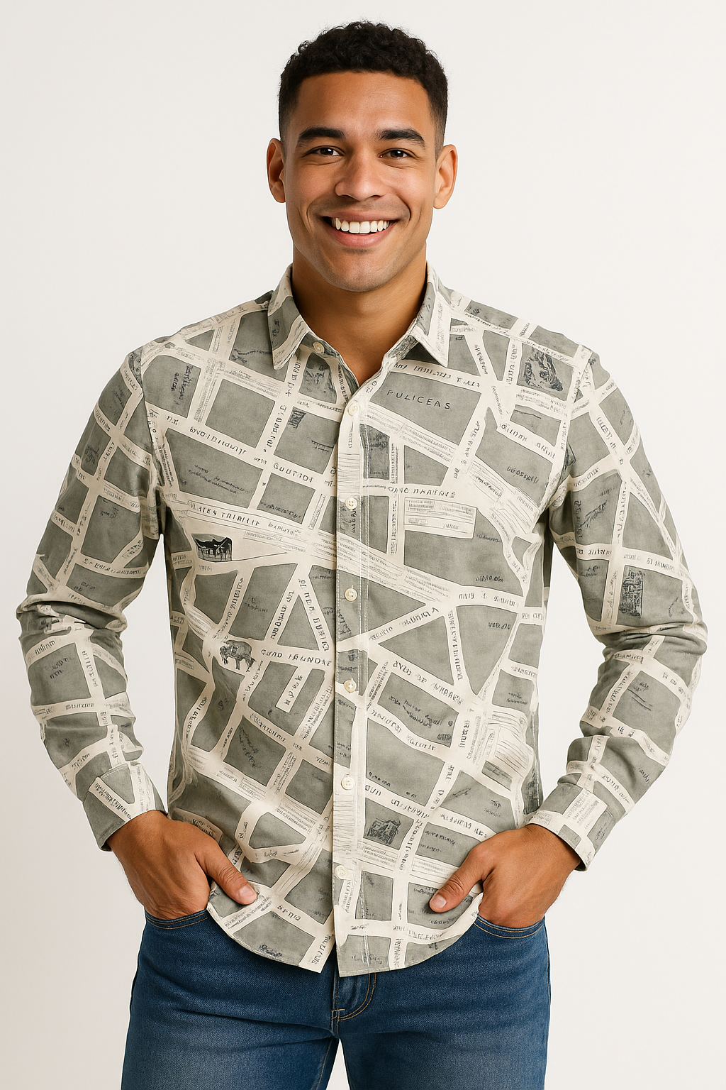 Cartographie Chic Men’s Map Print Shirt