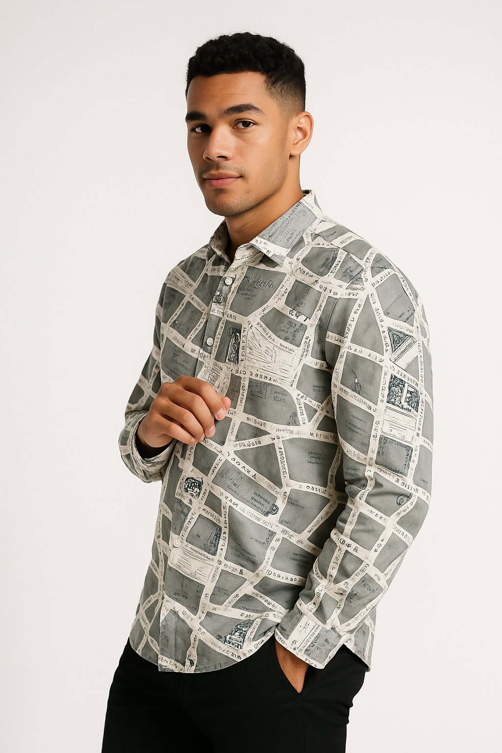 Cartographie Chic Men’s Map Print Shirt