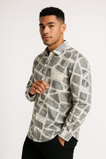 Cartographie Chic Men’s Map Print Shirt