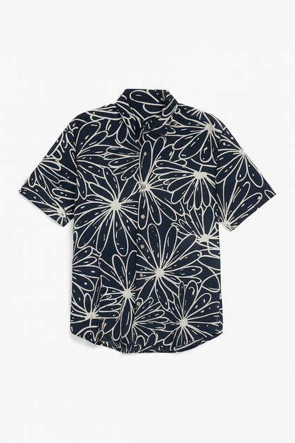 Midnight Bloom Navy Blue Resort Shirt