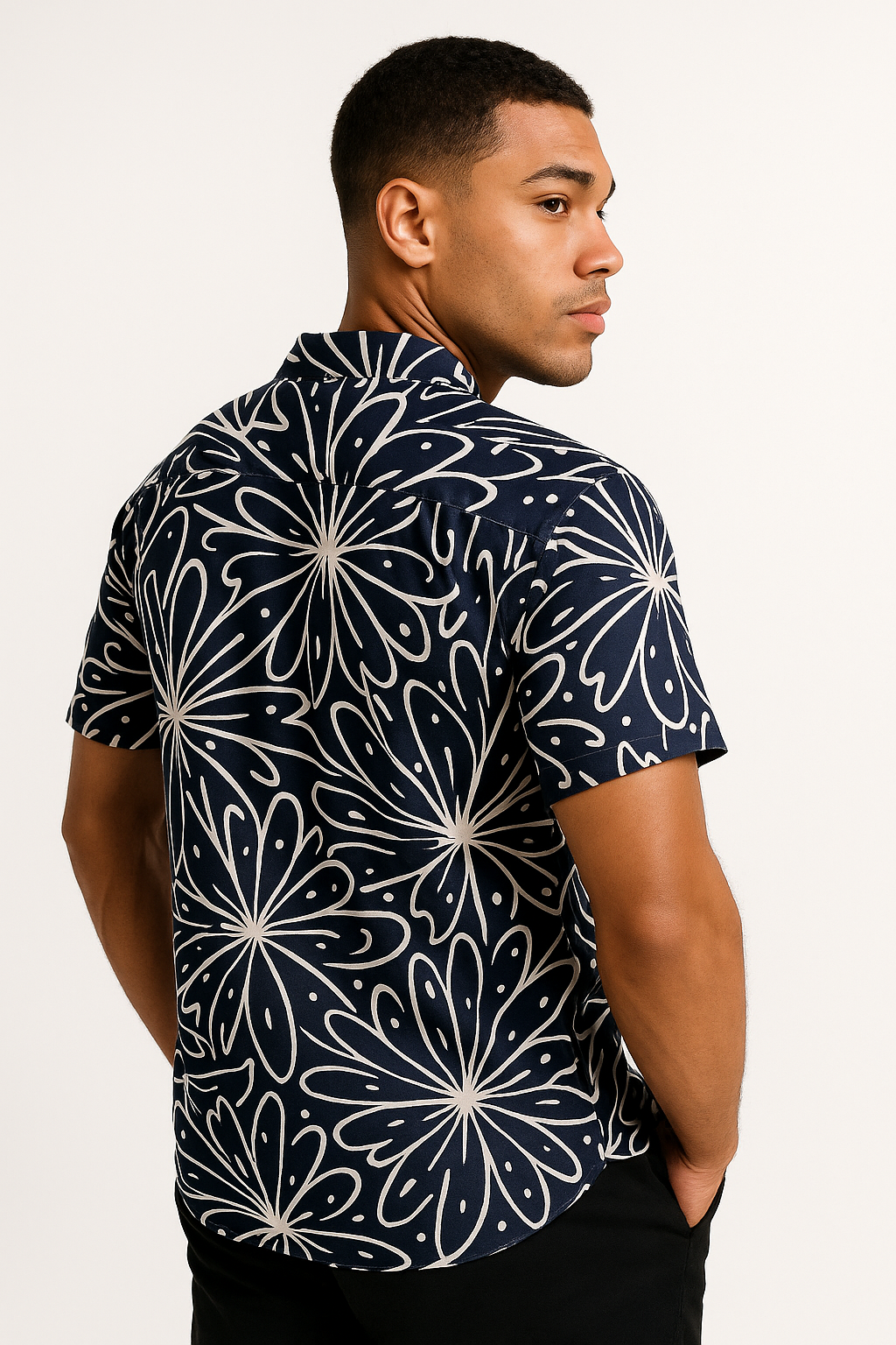 Midnight Bloom Navy Blue Resort Shirt