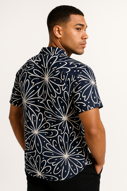 Midnight Bloom Navy Blue Resort Shirt