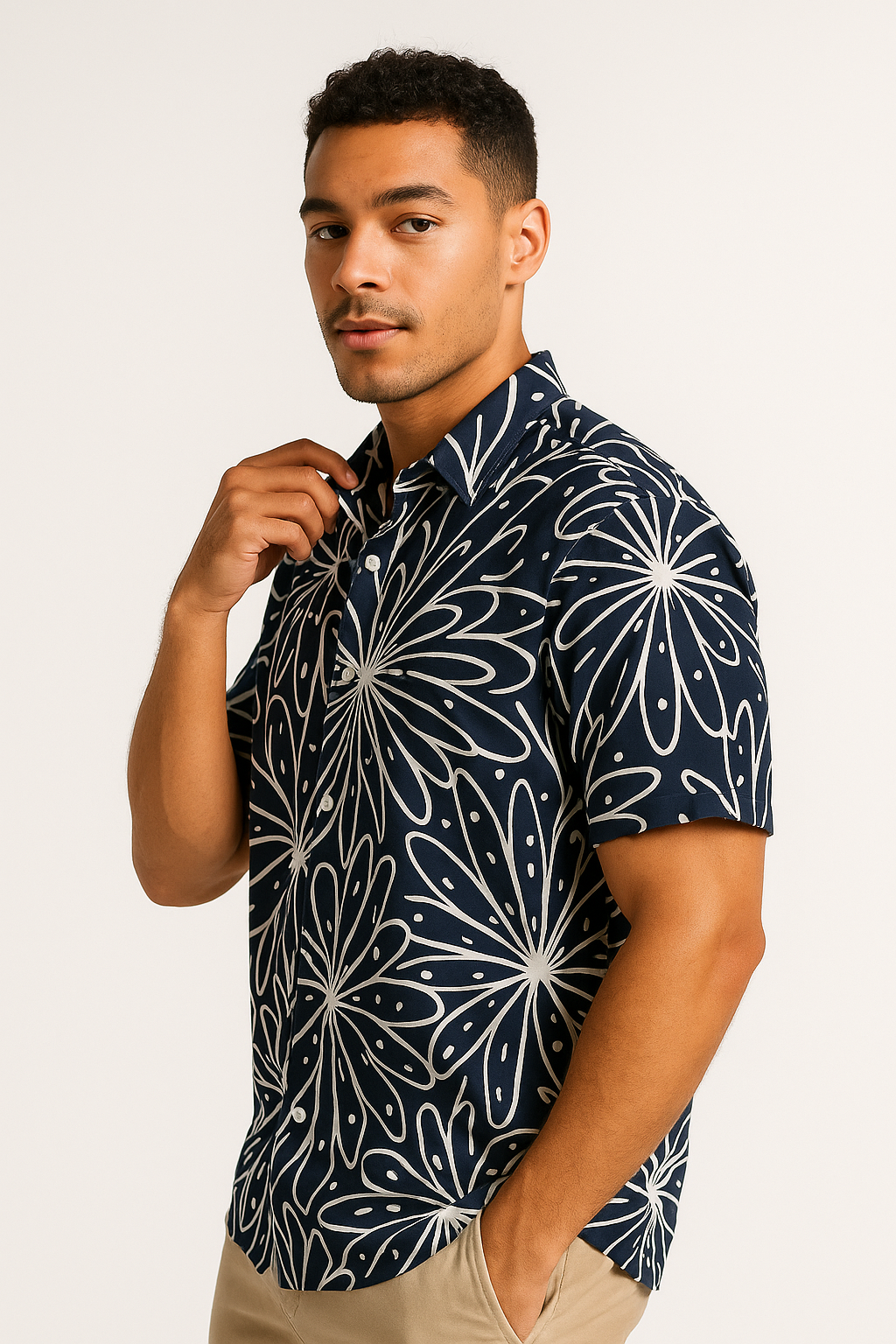 Midnight Bloom Navy Blue Resort Shirt