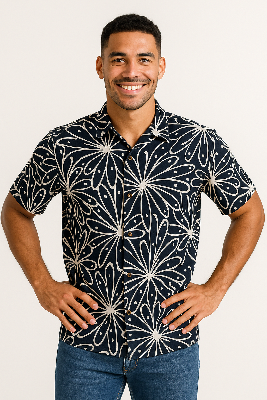 Midnight Bloom Navy Blue Resort Shirt