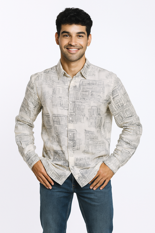 SketchScape Linen Shirt – Hand-Drawn Heritage Edition