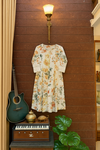 White Floral Kurtha Set