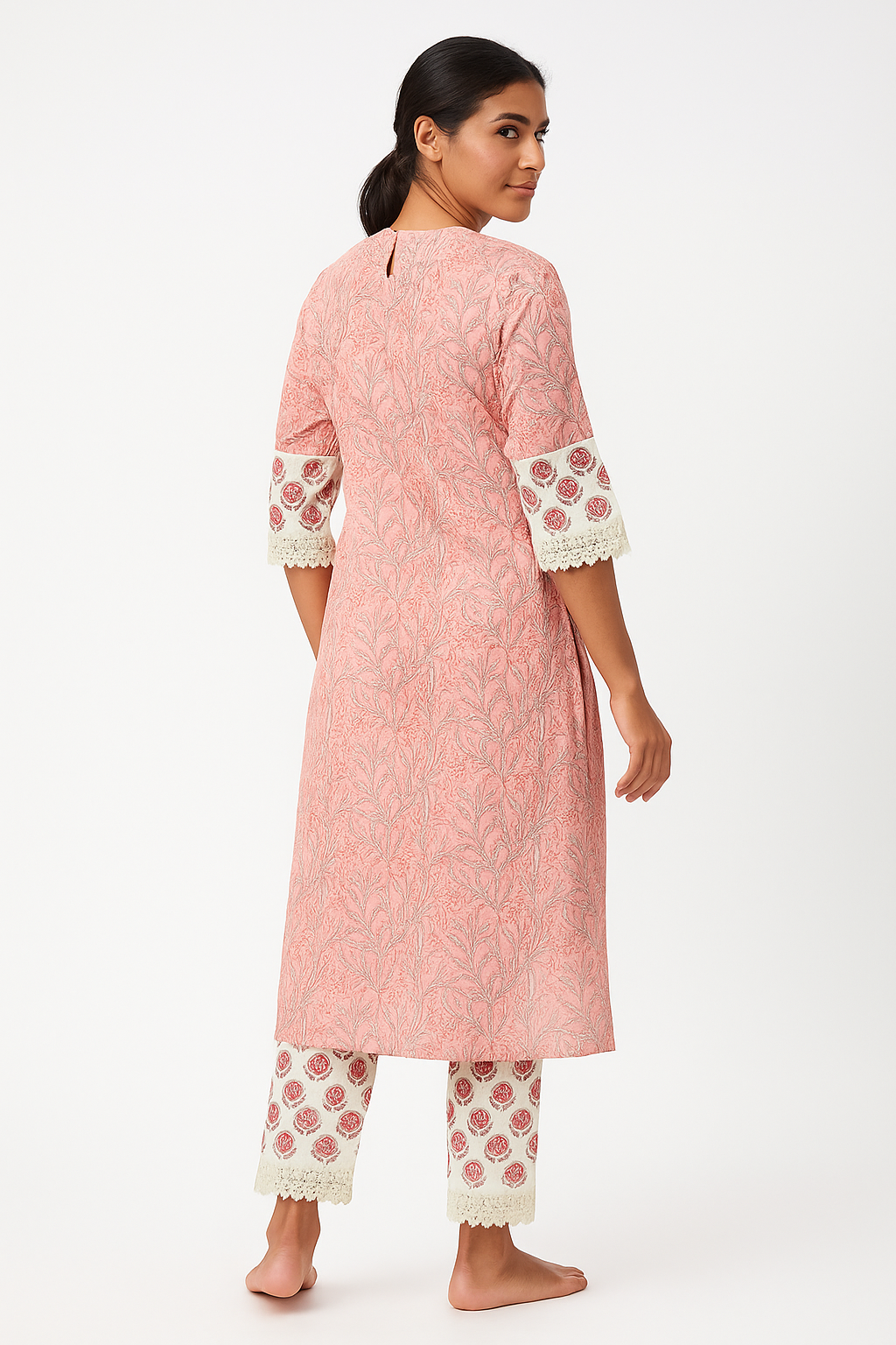 🌸 Blush Petal Handblock Cotton Kurta Set with Dupatta 🌸