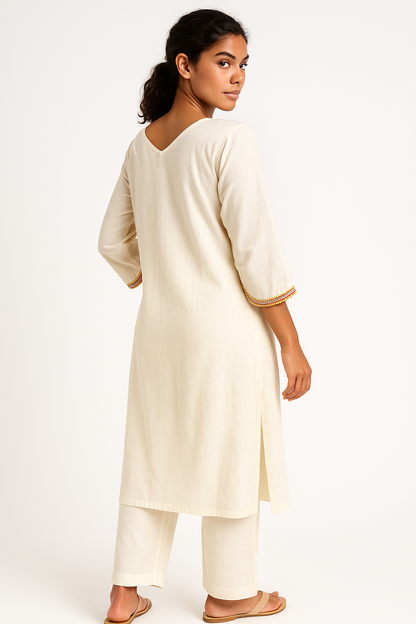 Elegant White Embroidered Kurta Set