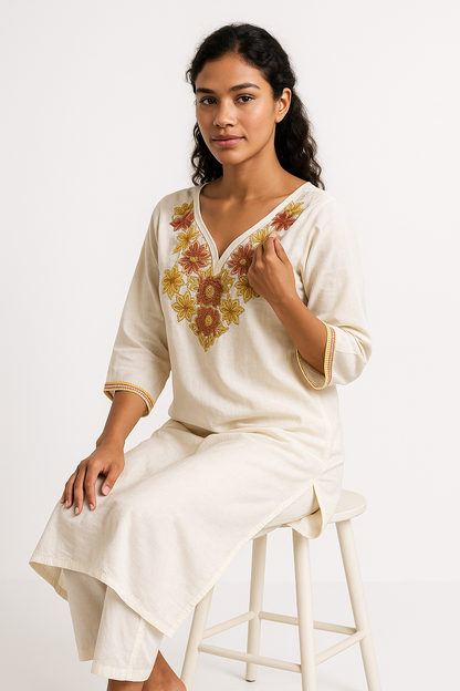 Elegant White Embroidered Kurta Set