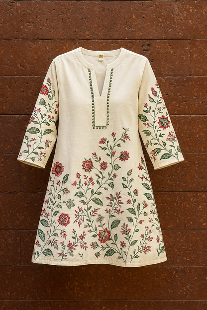 Ivory Bloom white Cotton Kurta