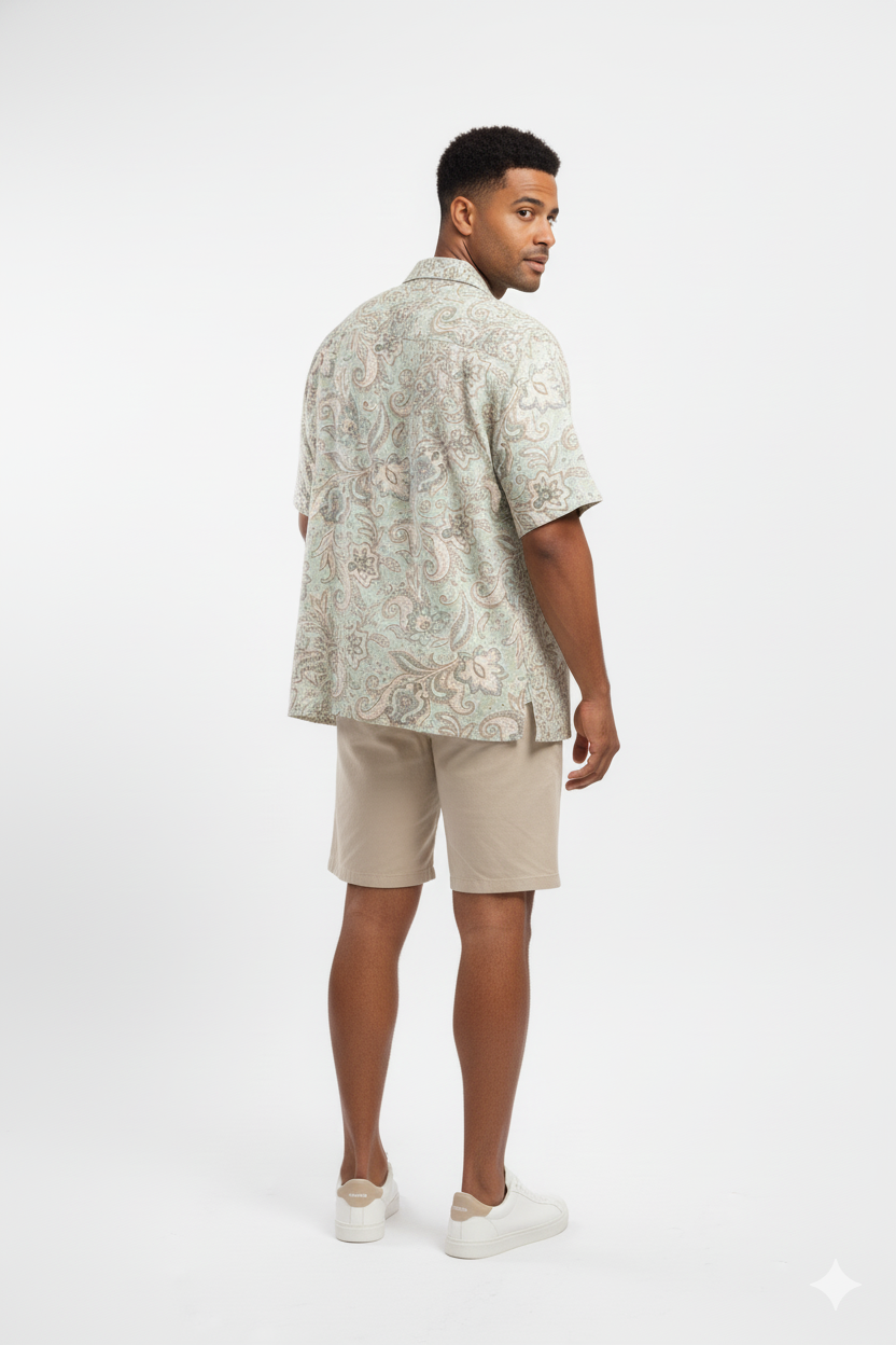 The Oasis Paisley Print Cuban Collar Shirt