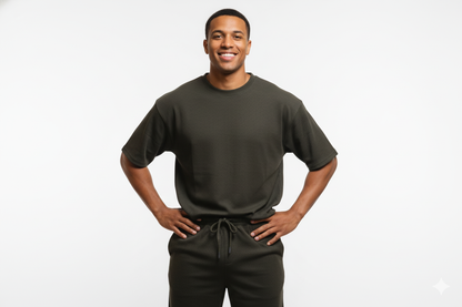 The Waffle-Knit Hunter Dark Blue and Black Lounge Co-ord Set (T-Shirt & Shorts)