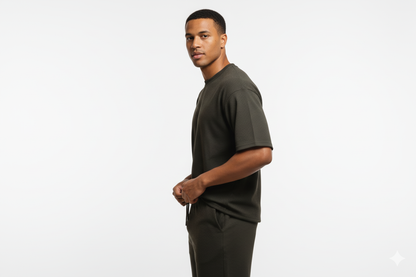 The Waffle-Knit Hunter Dark Blue and Black Lounge Co-ord Set (T-Shirt & Shorts)