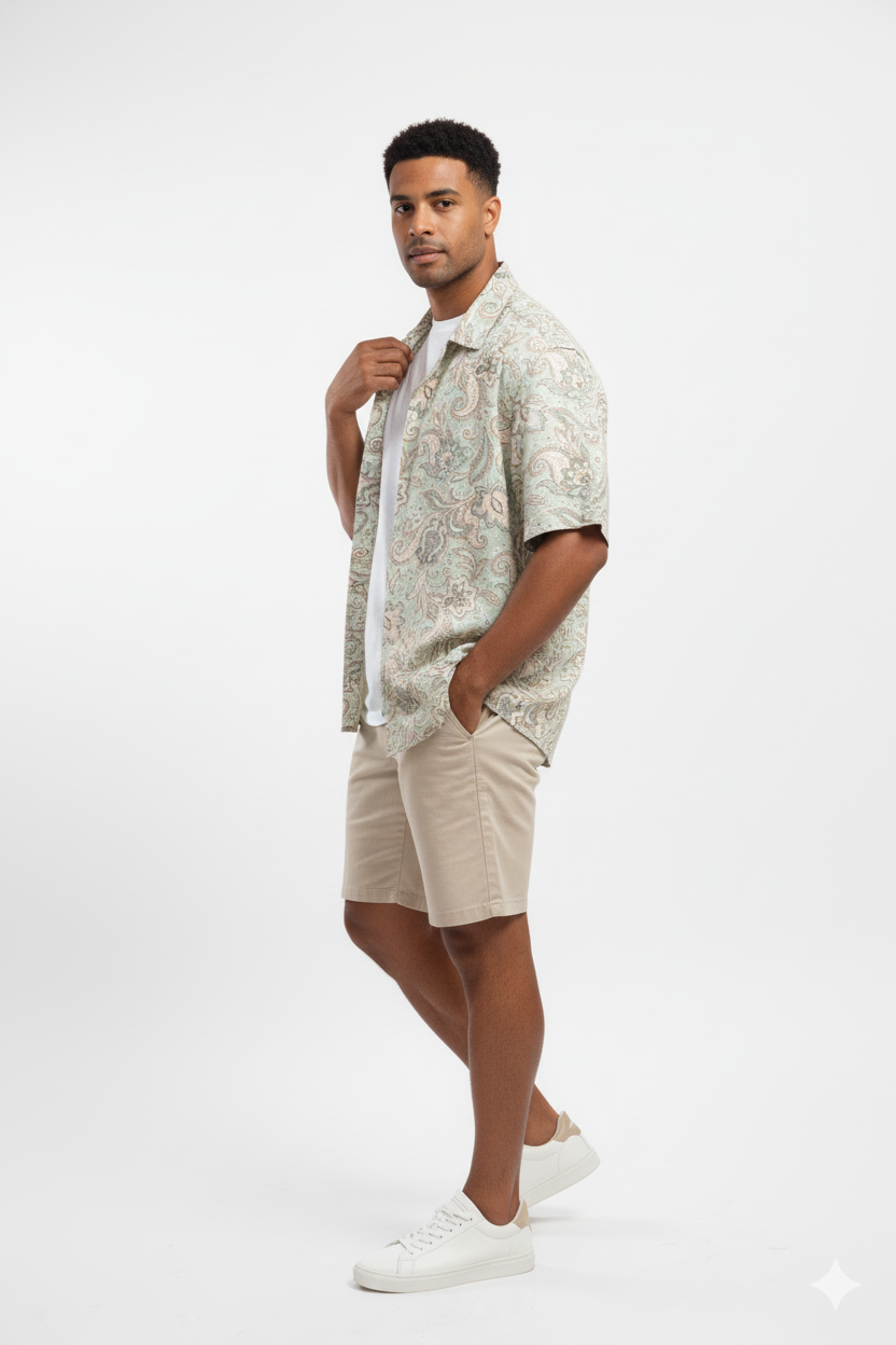 The Oasis Paisley Print Cuban Collar Shirt
