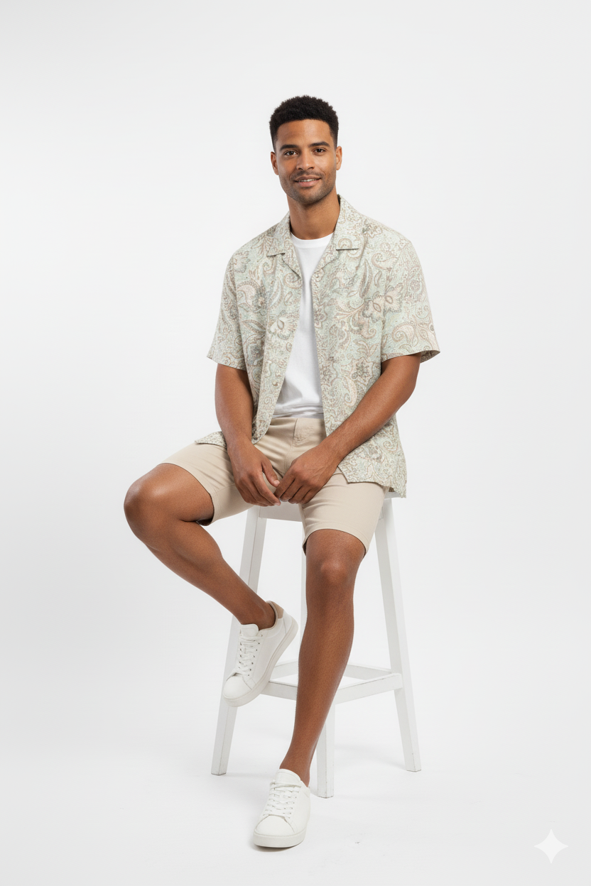 The Oasis Paisley Print Cuban Collar Shirt