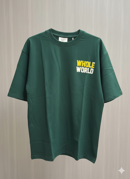 "Whole World" Graphic Print Oversized T-Shirt | Forest Green
