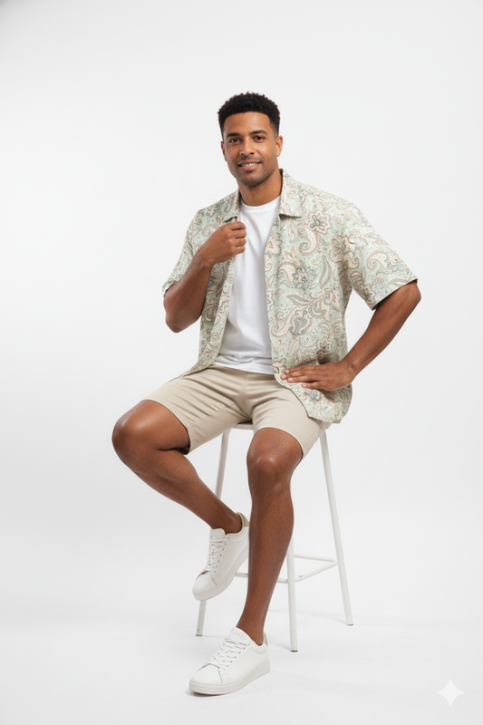 The Oasis Paisley Print Cuban Collar Shirt
