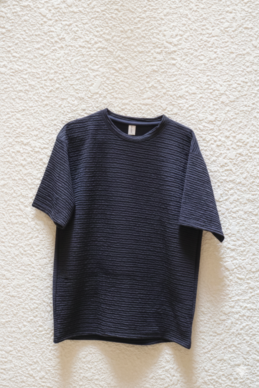 The Waffle-Knit Hunter Dark Blue and Black Lounge Co-ord Set (T-Shirt & Shorts)