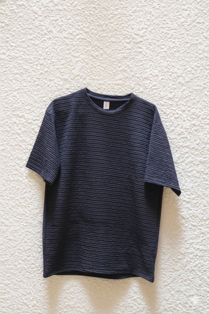The Waffle-Knit Hunter Dark Blue and Black Lounge Co-ord Set (T-Shirt & Shorts)
