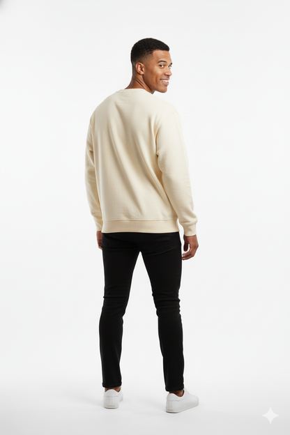 Men's Premium Cream Oversized Crewneck Pullover