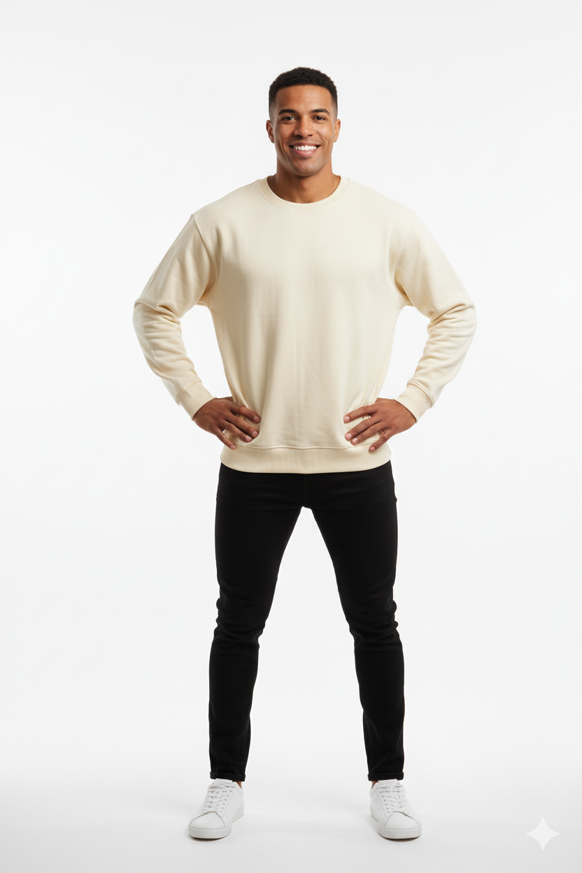 Men's Premium Cream Oversized Crewneck Pullover