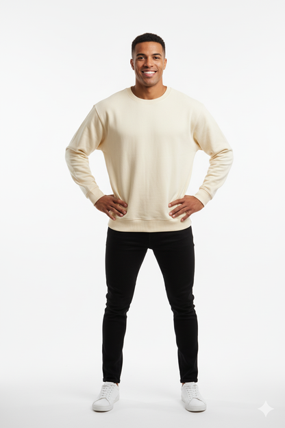 Men's Premium Cream Oversized Crewneck Pullover