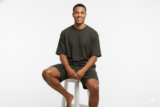 The Waffle-Knit Hunter Dark Blue and Black Lounge Co-ord Set (T-Shirt & Shorts)