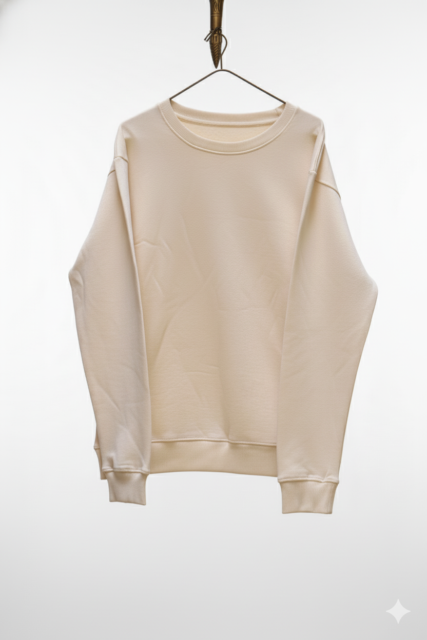 Men's Premium Cream Oversized Crewneck Pullover