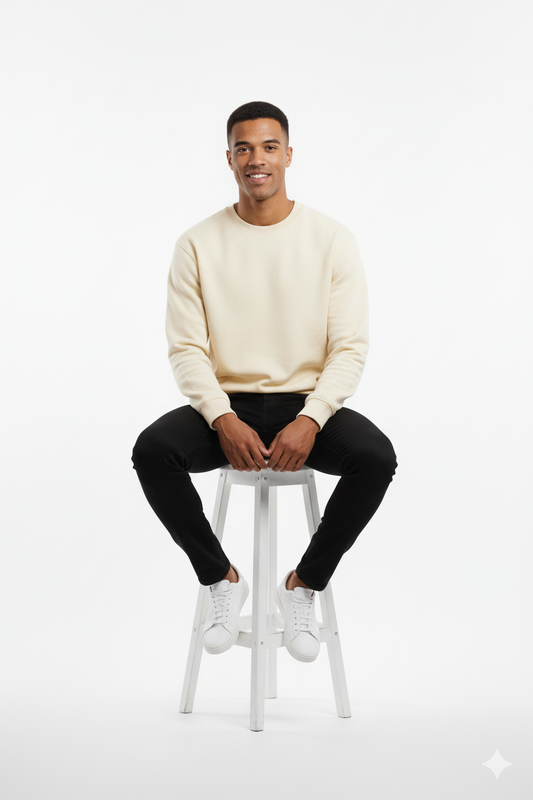 Men's Premium Cream Oversized Crewneck Pullover