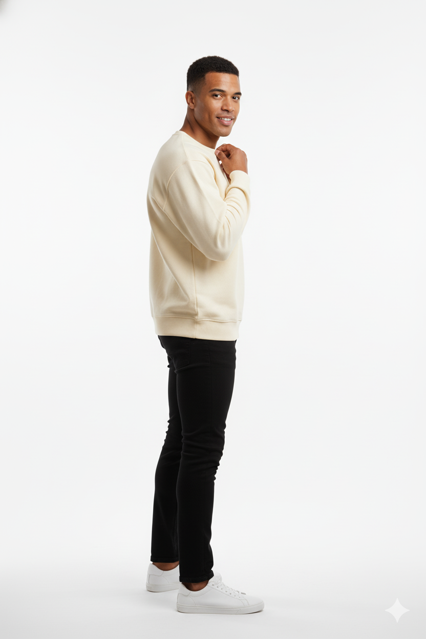 Men's Premium Cream Oversized Crewneck Pullover