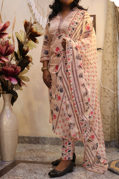 Blush Floral Jaipur Cotton Kurtha Set