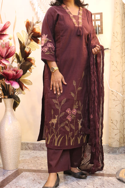 Plum Blossom Jaipur Cotton Kurtha Set