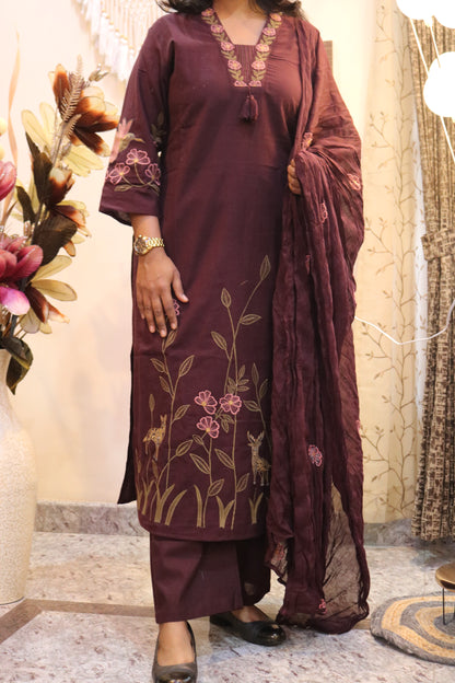 Plum Blossom Jaipur Cotton Kurtha Set